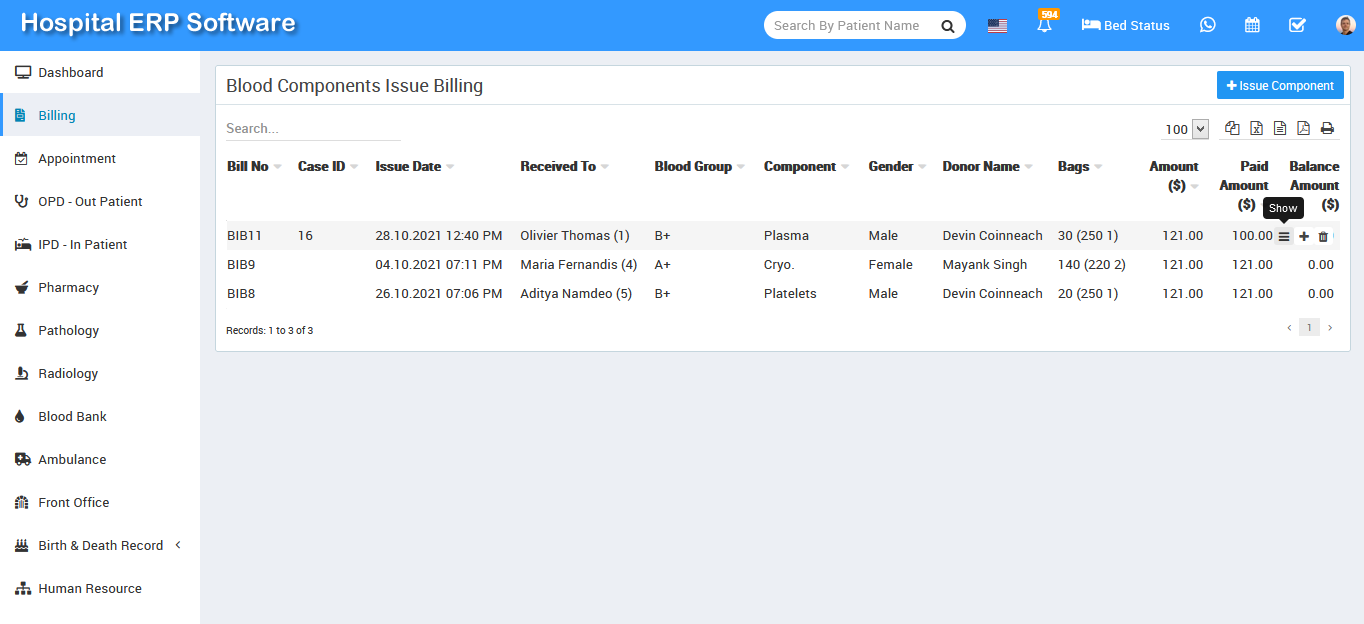 bloodbank issue component issue