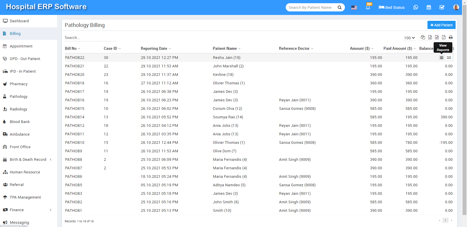 pathology billing list image
