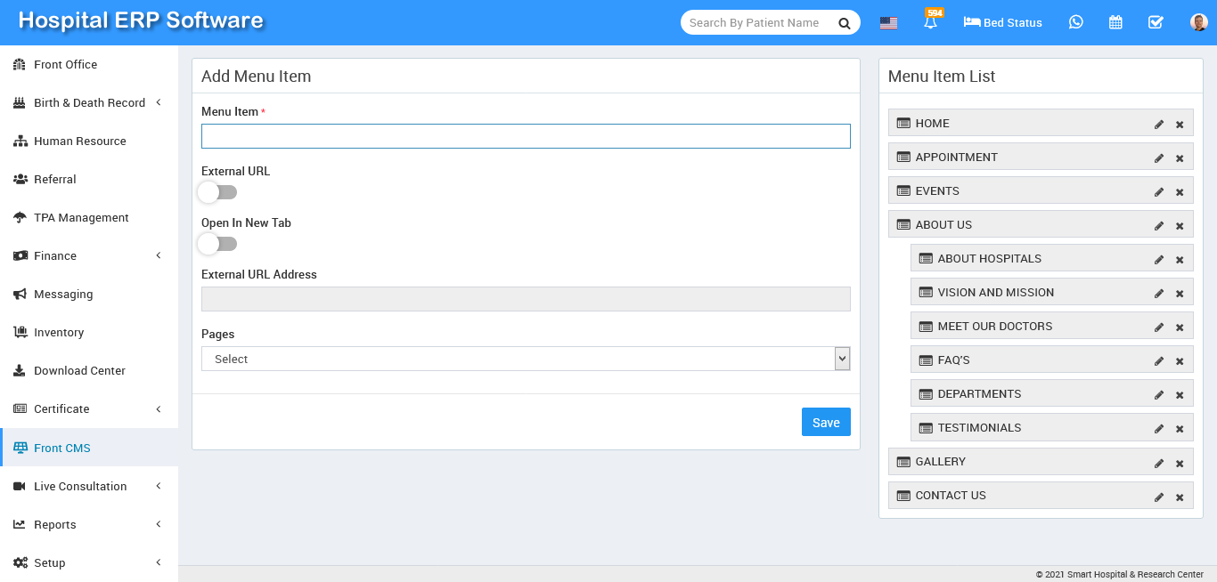 add menu item page