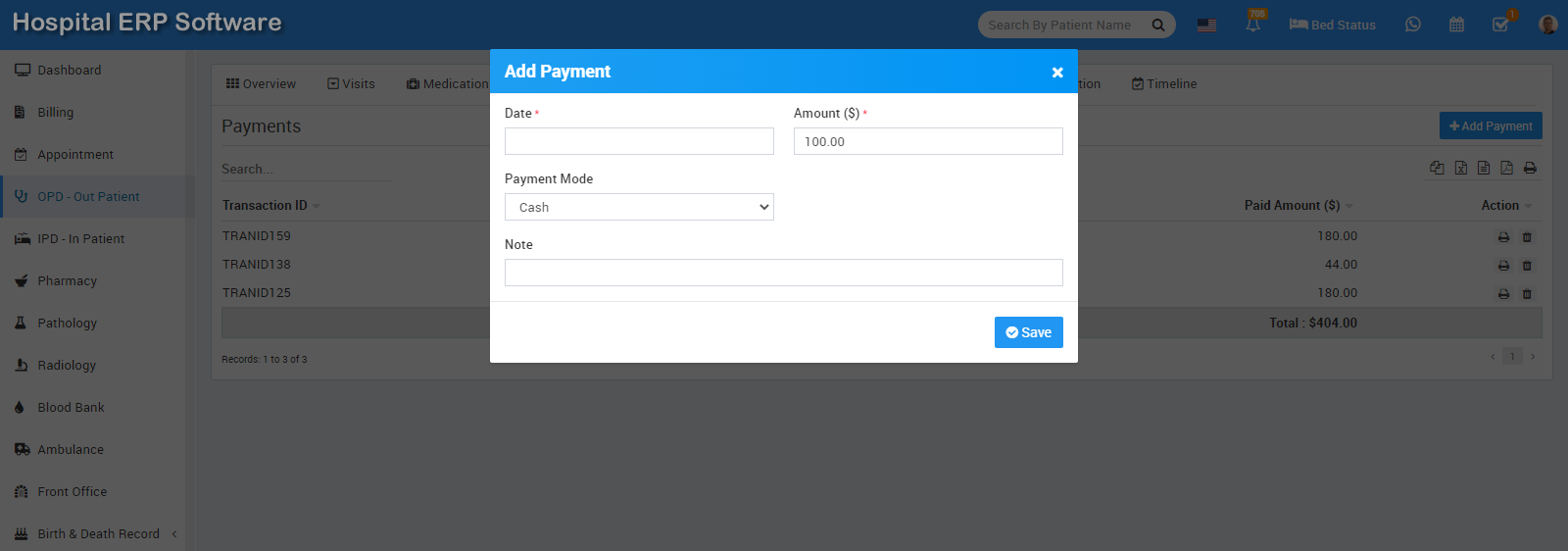opd add payment