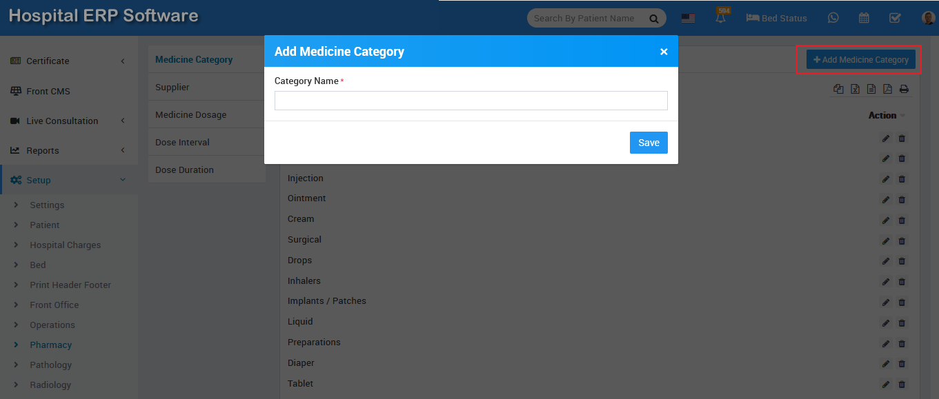add medicine category