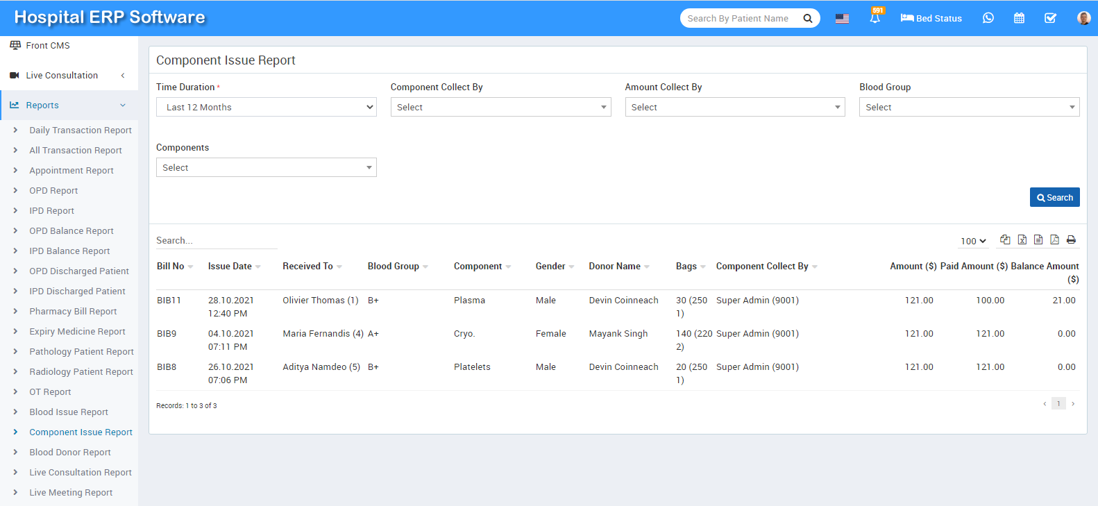 component issue report