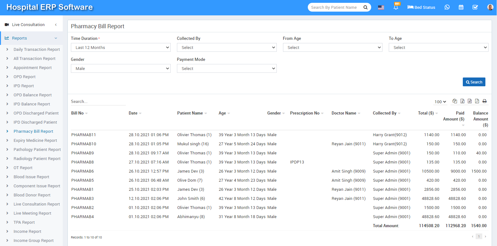 pharmacy bill report