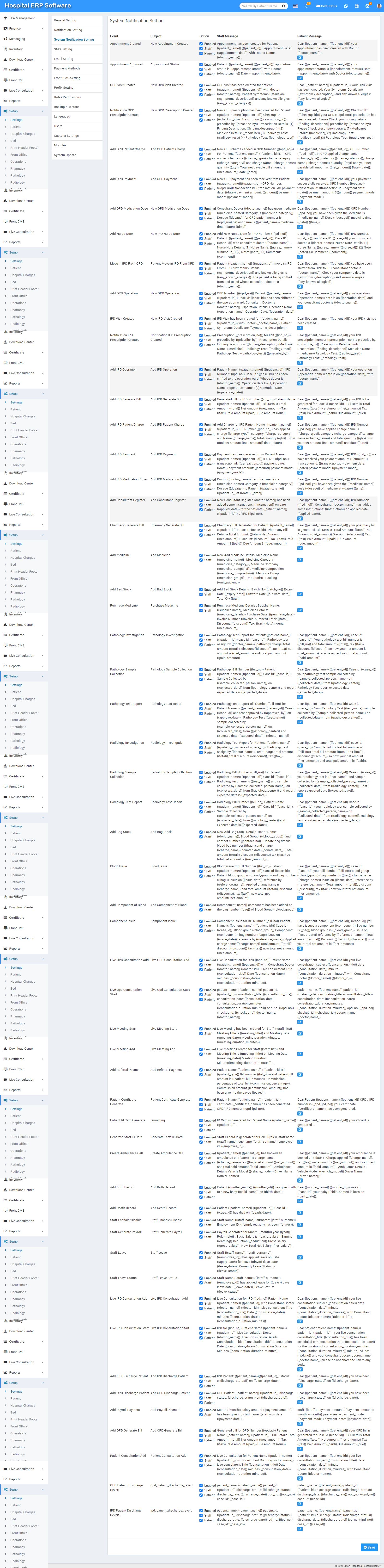 system notification setting